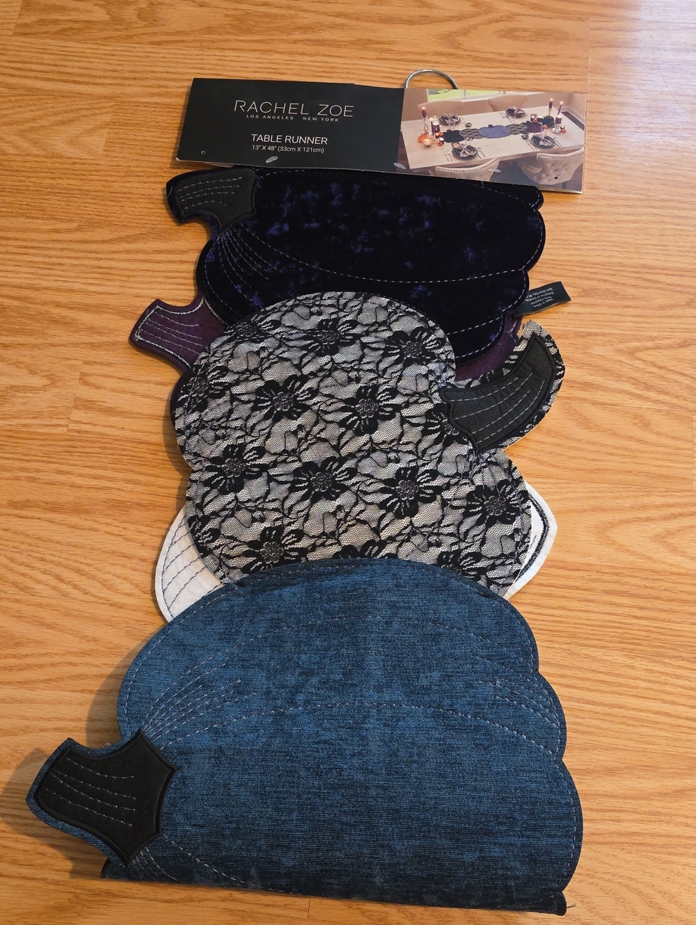 Rachel Zoe Blue, Black and Purple Pumpkin Decorative Table Runner